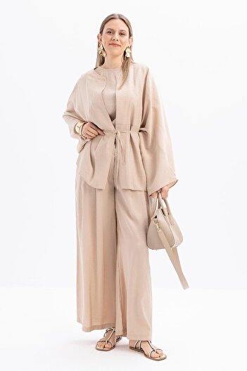 ALLDAY Beige-Lace-Up Modal Kimono