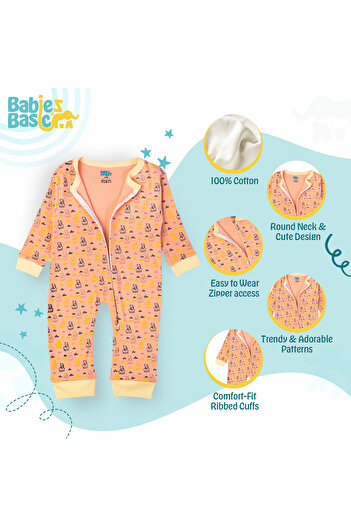 Babies Basic 100% Cotton Printed Long Sleeves Jumpsuit/Romper/Sleepsuit for babies