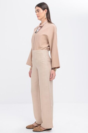 ALLDAY Beige-Broad Leg Linen Trousers