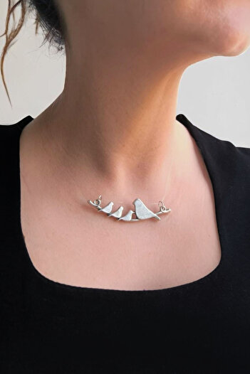 Pointmod Bird Family Design Antique Cast Hidden Rope Ghost Necklace