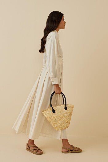 Fahhar Linen Shirt Dress Beige