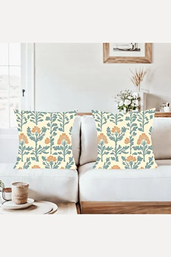 on the clouds Traditional Beige Floor Green Floral Combination Zippered Throw Pillow Cover Sofa Pillowcase Set(2Pcs)