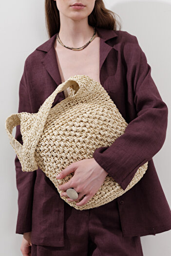 Manuka Braided Straw Crossbody Bag Beige