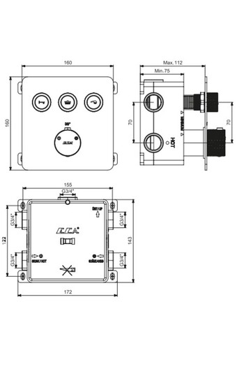 Eca Thermostatic Concealed Shower Mixer Surface Mounted-Flush Mounted 3 Way 102101403