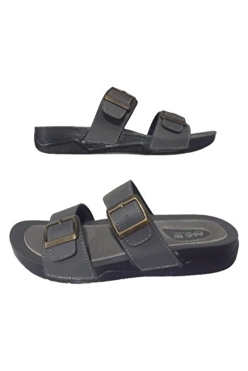 Demashoes Papuci de zi cu zi cu talpă ortopedică cu cataramă dublă afumată