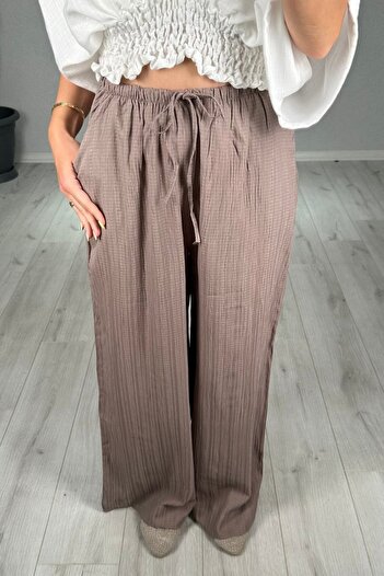 lady special Women's Seersucker Elastic Waist Palazzo Trousers