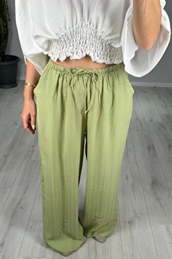 lady special Women's Seersucker Elastic Waist Palazzo Trousers