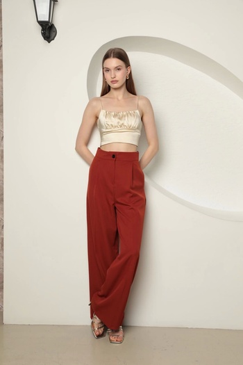 Lukas Brick Colored Atlas Fabric Women's Palazzo Trousers
