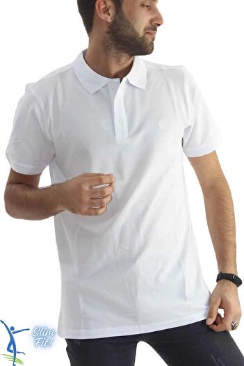 Moda Anna Ανδρικό μπλουζάκι με λεπτή εφαρμογή, βαμβακερό, μαλακό, χωρίς κυματισμό, γιακάς χακί, μπλουζάκι πόλο, λευκό