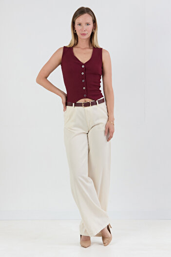 Fulla Moda Buttoned V-Neck Zero Sleeve Vest