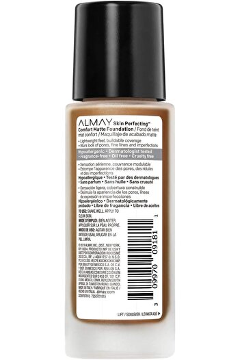 ALMAY Skin Perfecting Comfort Matte Foundation Liquid Makeup, Hypoallergenic - Warm Almond, 1 fl oz