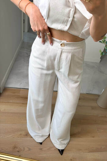 Sue Store Stone Color Buttoned Trousers Blouse Linen Suit