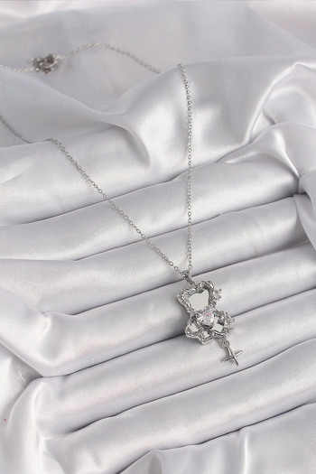 Store 316L Steel Silver Color Mirror Teddy Bear Model Zircon Stone Heart Detail Women's Necklace