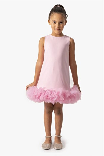 Kidmark Çocuk Modası Girl's Sleeveless Tutu Detailed Pink Evening Dress