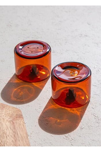 The Mia Cam0456 Round Salt and Pepper Shakers Set of 2 Amber 6X5 cm