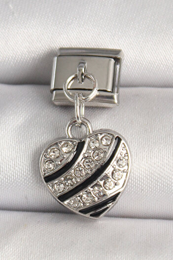Clariss 316L Steel Silver Color Zircon Stone Heart Model Nomination Charm
