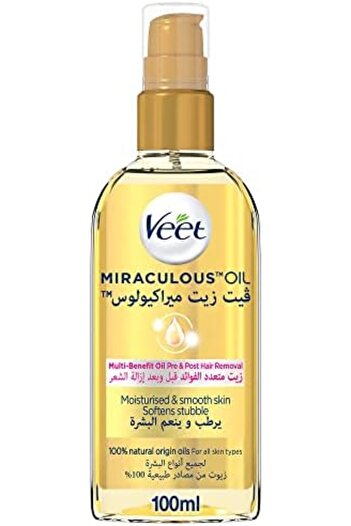 Veet Miraculous Multi Benefit Pre & Post Hair Removal Oil with 100% Natural Origin Oils, 100 ml, Yel
