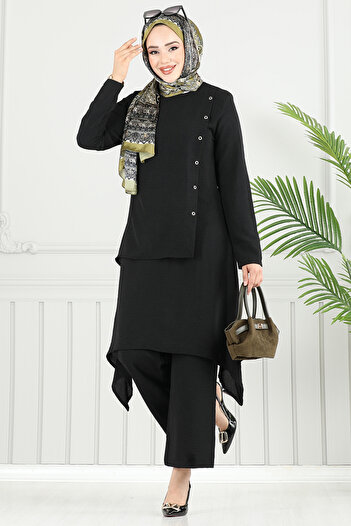 ModaMerve Asymmetric Cut Hijab Suit 3119Hbs932-M Black