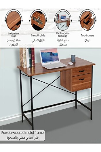 micasa 2-Drawer Metal Frame Wooden Rectangular Computer Desk