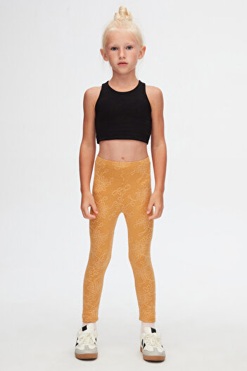 LOVETTI Mustard Flower Pattern Jacquard Girl's Full Length Leggings