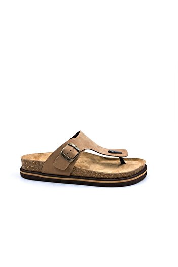 Hammer Jack Genuine Nubuck Leather Orthopedic Flip Flops Sand Beige Men's Slippers