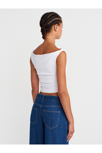 Dilvin 31862 Gathered Off-The-Shoulder Top-White