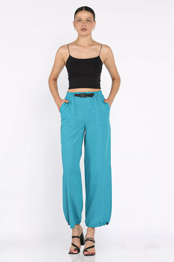 GÜLSELİ Petrol Women's Parachute Pants with Elastic Waist and Legs