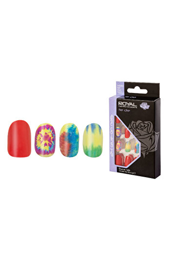 Royal Set of 24 ROYAL Glue-On False Nails, Tie Die, Glue Included 2 g