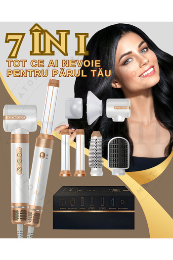 ATOMKIT Uscator de par 7 in 1, Putere 1400W, Ionizare, Efect Coanda, 110000RPM, Salon la tine acasa, Alb