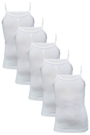 Onurel 5-Piece Girl's White String Strap Lycra Plain Patternless Undershirt