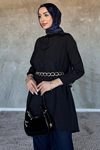 julude Black Chain Belted Hijab Tunic