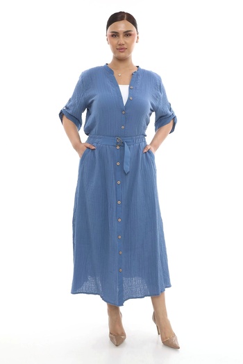 Lady Majestic Plus Size Women's Lined Muslin Fabric Buttoned Pocket Long Skirt