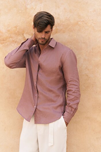 BOHEMAİ Ottavia Light Burgundy Linen Oversize Men's Shirt