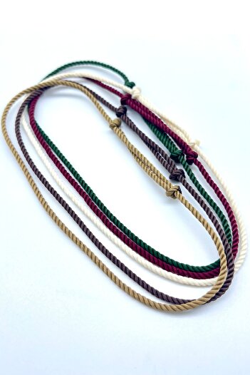 Concept HuBuTU 5 Pieces Burgundy Khaki White Milky Brown Twisted Rope Simple and Stylish Anklet Set