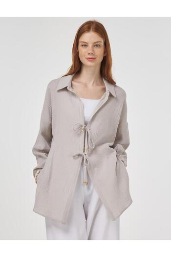 Kayra Lace-Up Muslin Tunic Light Gray