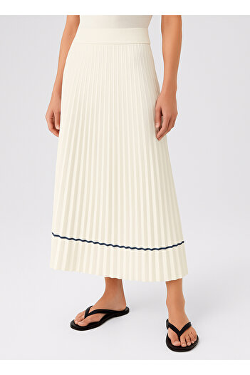 Triko Mısırlı Ecru Pleated Long Skirt