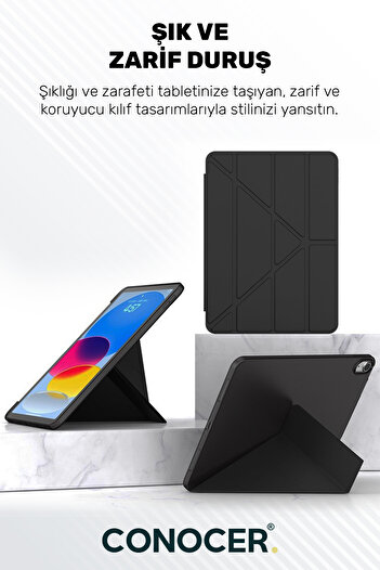 CONOCER iPad 11 A16 2025 10Th Generation 10.9 Tablet Case with Soft Pen Compartment, Sleep Mode, Tri Folding Stand