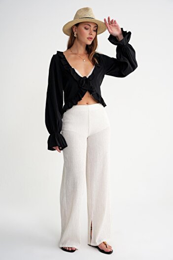 Mixray 4712 Women's Flounced Modal Bolero Blouse Black