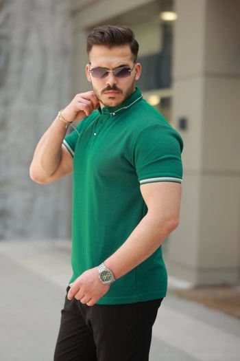 Asil Acar Home Men's Button Collar Waffle Fabric Short Sleeve T-Shirt