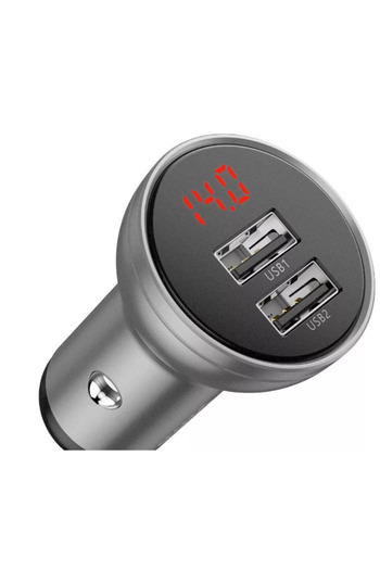 Baseus Baseus Digital Display Car Charger, 2 x USB Output 5V/4.8A, 24W, digital display, Silver