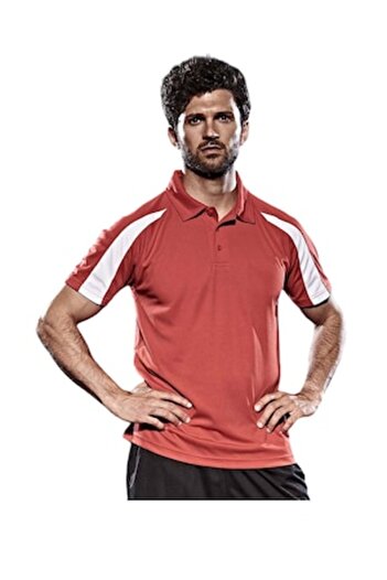 OEM Sport Polo T-Shirt for Men, Red with White Stripes, Size M
