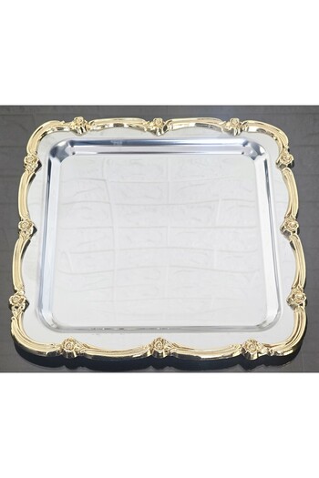 atabey home collection 6 Pieces Presentation Tray Rose Frame Gold Sliver-Silver Tray