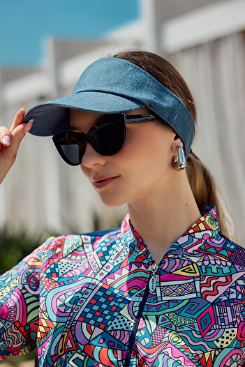 Remsa Mayo Adjustable Patent Leather Visor Tennis Player Golf Hat Sunscreen Visor Rş-109 Denim