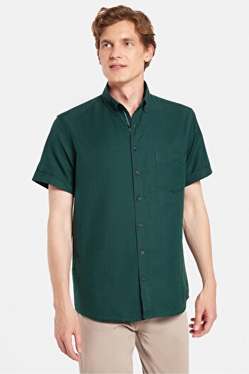 Tudors Men's Classic Regular Fit Relaxed Fit Button down Sport Collar Oxford Cotton Short Sleeve Green Shirt