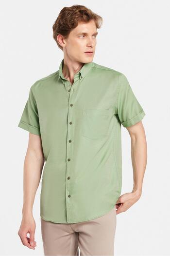 Tudors Men's Classic Regular Fit Relaxed Fit Button down Sport Collar Oxford Cotton Short Sleeve Green Shirt