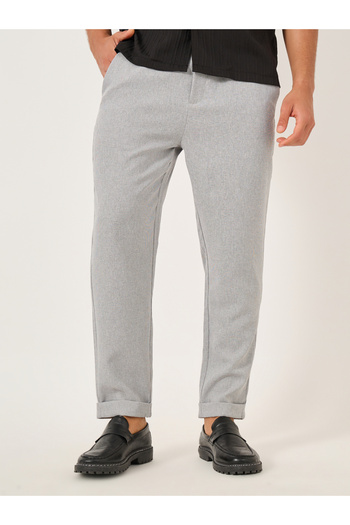 Take Two By Styli Solid Mid Rise Slim Fit Pants with Belt Loops
