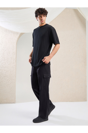 Styli Premium Panelled Stretch Slub Woven Cargo Relaxed Pants