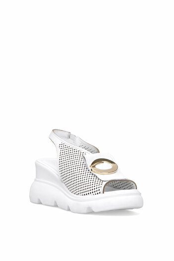 Ayakkabı Fuarı Elit Zeyn 8067 Women's Genuine Leather Wedge Heel Sandals White