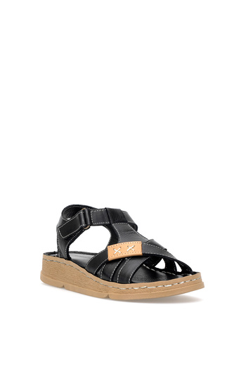 Mammamia D25Ys-2440 Women's Genuine Leather Flat Sandals Black
