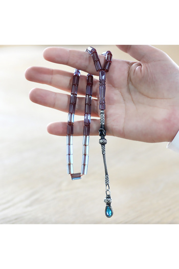 Tesbihane 1000 Sterling Silver Kazaz Tassel Cutout Cut Turquoise Fire Amber Prayer Beads